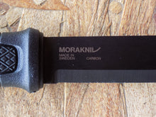Load image into Gallery viewer, Outdoor Survival Gear - Morakniv Garberg Close up of Blade Markings - Wilderness Survival Systems : Picture