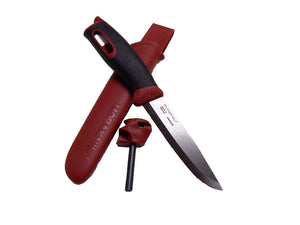Wilderness Survival Knife - Mora companion spark knife and ferro rod out of the sheath - Wilderness Survival Systems : Picture