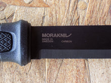 Load image into Gallery viewer, Outdoor Survival Gear - Morakniv Garberg Close up of Blade Markings - Wilderness Survival Systems : Picture 
